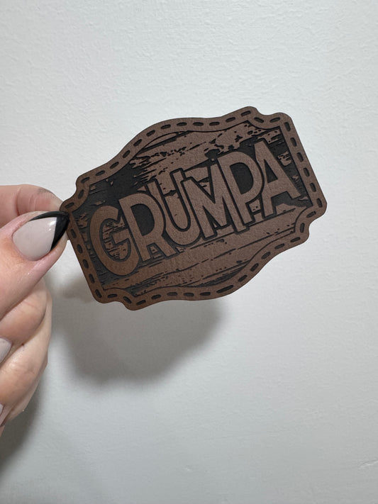 Grumpa Wooden Background Leatherette Patch