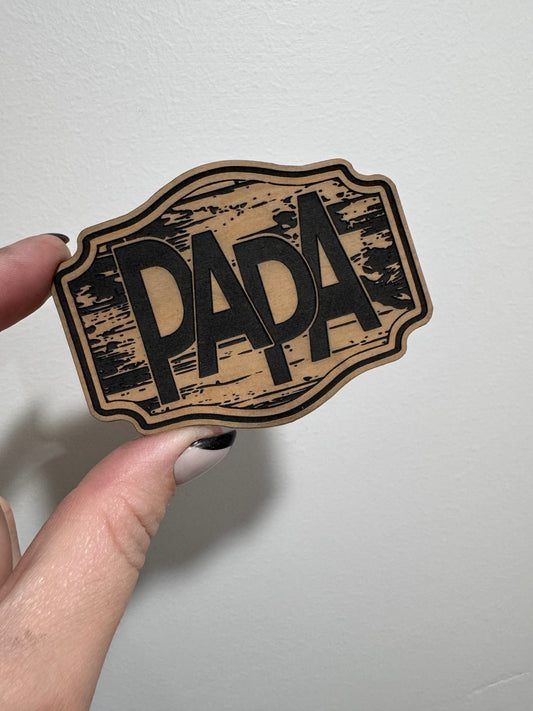 Papa Wooden Background Leatherette Patch