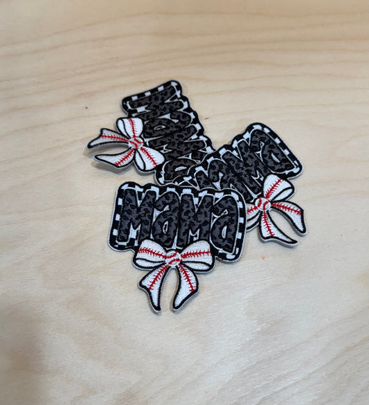 Checkered Mama+Baseball Bow Embroidered Patch