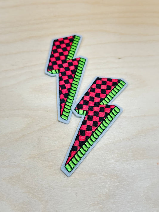 Checkered Lightning Bolts Embroidered Patch