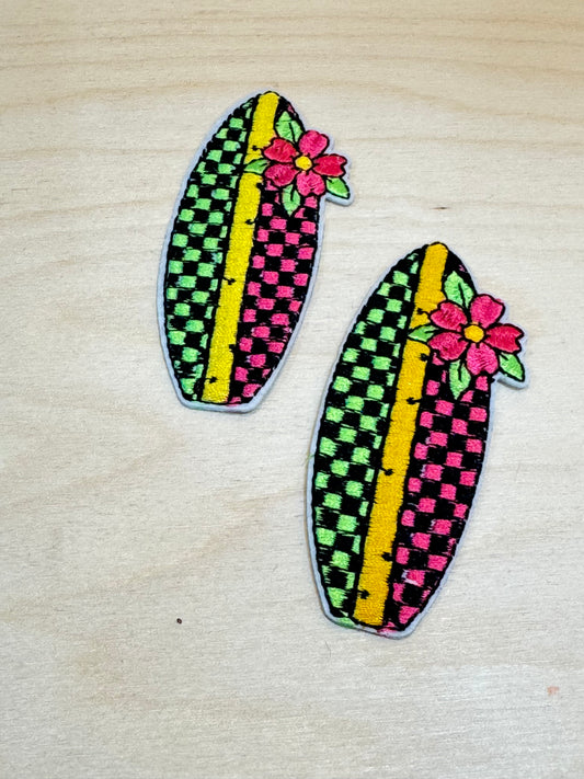 Checkered Surfboard Embroidered Patch