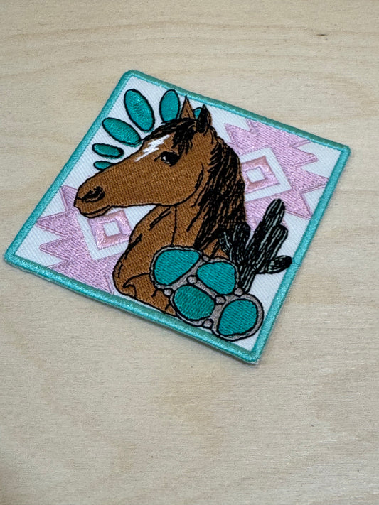 Turquoise Horse Embroidered Patch
