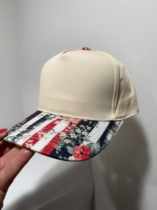 Canvas 5 Panel Neutral/RedWhiteBlue Flowers