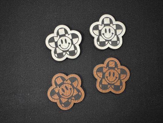 Smiley Checkered Flower Leatherette Patch